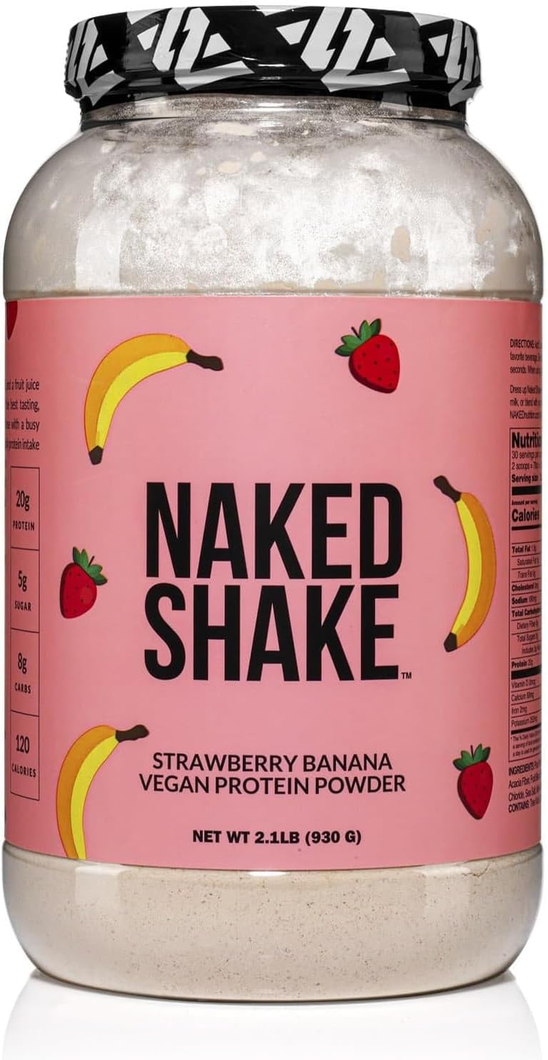 NAKED Shake - Vegan Protein Powder, Strawberry Banana - Flavored Plant Based Protein with Mct Oil, NSF Certified, Gluten-Free, Soy-Free, No Gmos Or Artificial Sweeteners - 30 Servings
