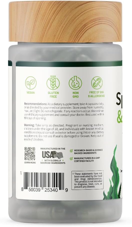 Snap Supplements Organic Spirulina and Chlorella - Protein Rich Blue Green Algae Superfood Supplement for Energy and Immune Support, 120 Vegetarian Capsules (30 Servings, 1 Month Supply) - Image 10