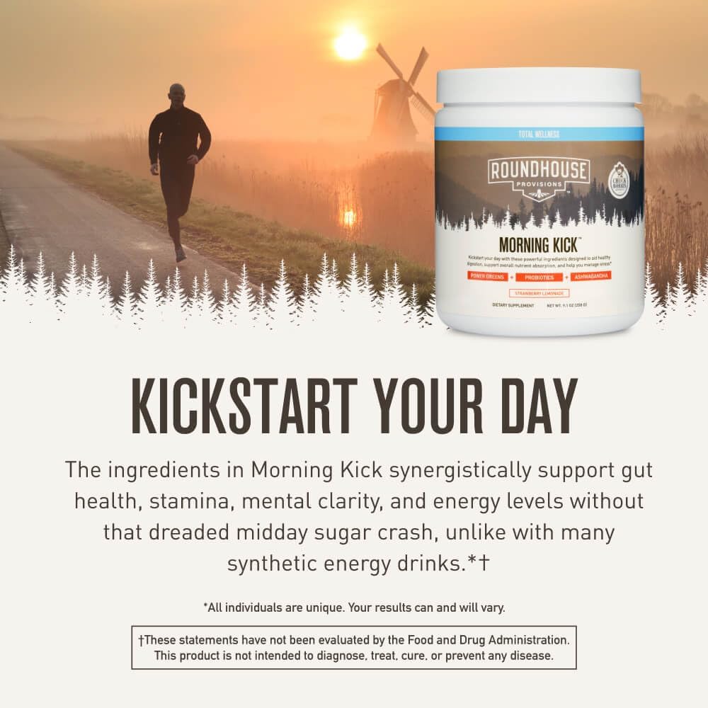 ROUNDHOUSE PROVISION Morning Kick, Greens Superfood Powder Supplement with Ashwagandha, Collagen & Probiotics - Sugar Free, Caffeine Free (3 Pack, Strawberry Lemonade Flavor) by Chuck Norris - Image 6