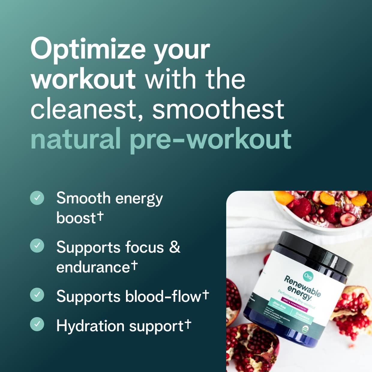 Ora Organic Pre Workout Powder for Men and Women Berry Beet Flavor- Vegan Certified Organic, Soy-Free, Dairy-Free, Gluten-Free- Provides Jitter-Free Energy Boost for Women & Men, 20 Servings - Image 2