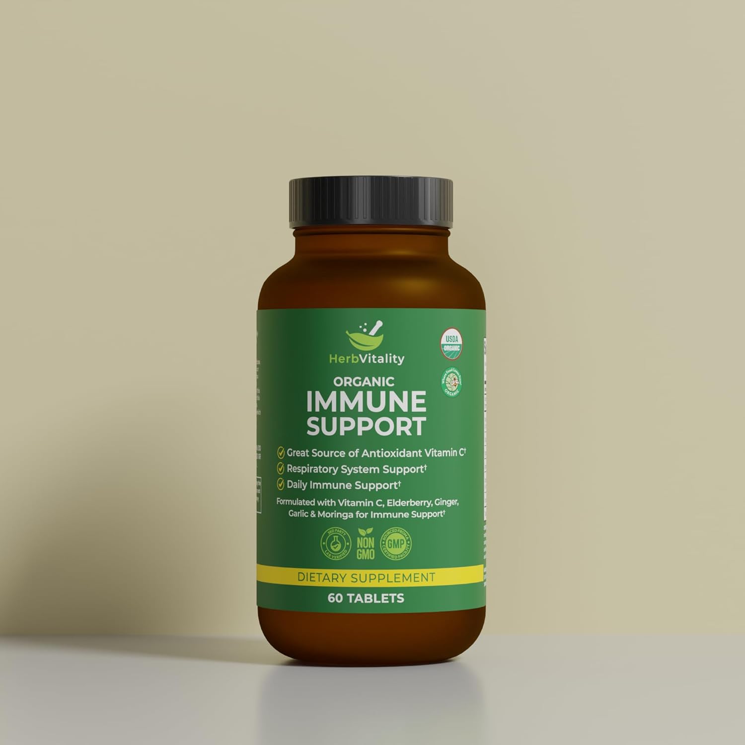 Organic Immune Support Supplement – Elderberry, Vitamin C, Astragalus, Ginger & Moringa – Daily Herbal Complex for Immune Health, Respiratory Defense & Antioxidant Protection - 60 Tablets - Image 2