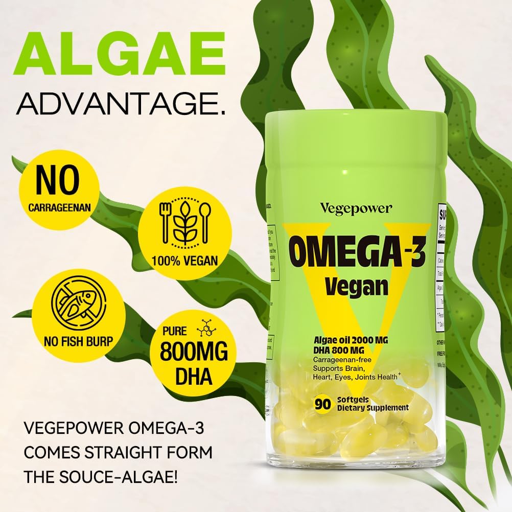 Vegan Omega-3 Algae DHA Supplements - 2000mg Algae Oil, Plant-Based Prenatal Algal DHA, 90 Carrageenan Free Softgels -Sustainable Fish Oil Alternative Supports Brain, Heart, Eyes, Joint Health - Image 5