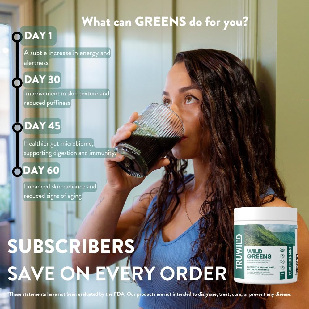 TruWild Greens Superfood Cucumber Powder, with 22+ Greens & Anti-Oxidants, Delicious Green Juice Powder, Natural Immune, Stress, Digestion Support, 30 Servings Per Tub (Cucumber Mint) - Image 4