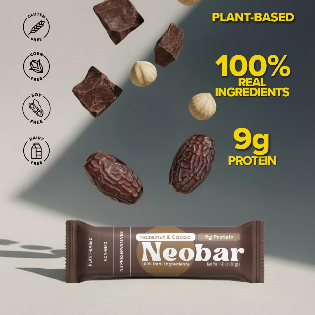 NEOBAR 9g Plant-Based Protein Fruit and Nut Bars - Vegan Snack Bars, Gluten Free Dairy Free Snacks, No Preservatives, No Refined Sugars Added, Non-GMO | Hazelnut & Cacao, 12 Count - Image 5