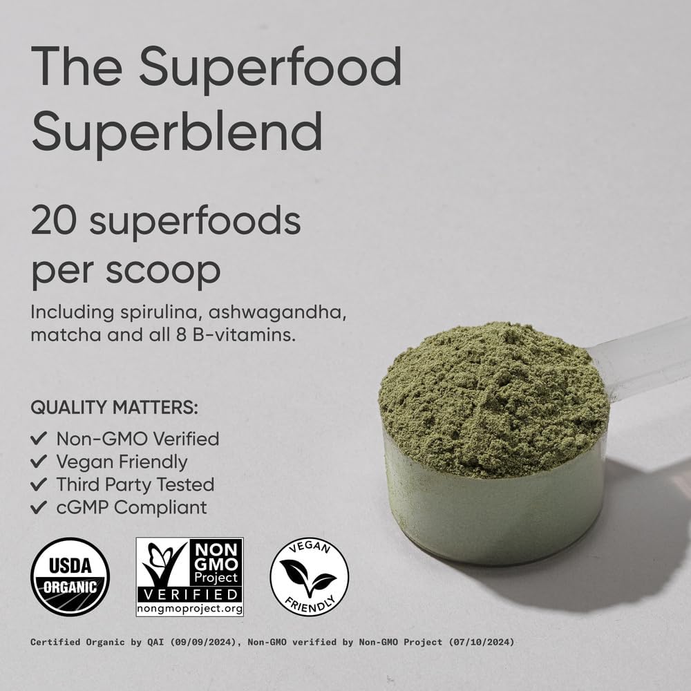 Sports Research® Organic Greens Superfood Powder w/Spirulina, Chlorella, Adaptogens, Enzymes, Probiotics & 8 VIT Bs for Gut & Mood Support* - Vegan, Sugar-Free & Low-Cal Pineapple Coconut 30 Servings - Image 2