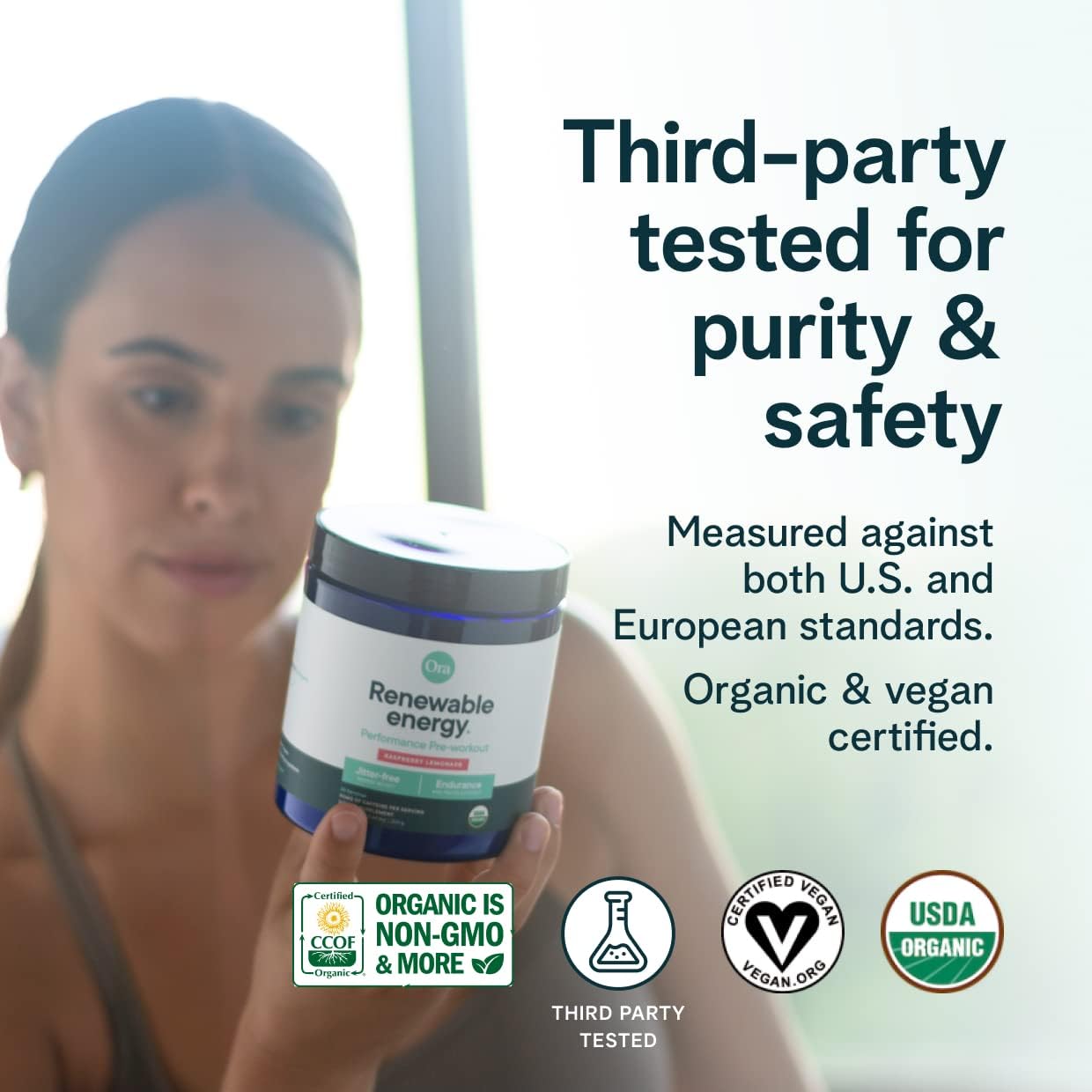 Ora Organic Pre Workout Powder for Men and Women Berry Beet Flavor- Vegan Certified Organic, Soy-Free, Dairy-Free, Gluten-Free- Provides Jitter-Free Energy Boost for Women & Men, 20 Servings - Image 3