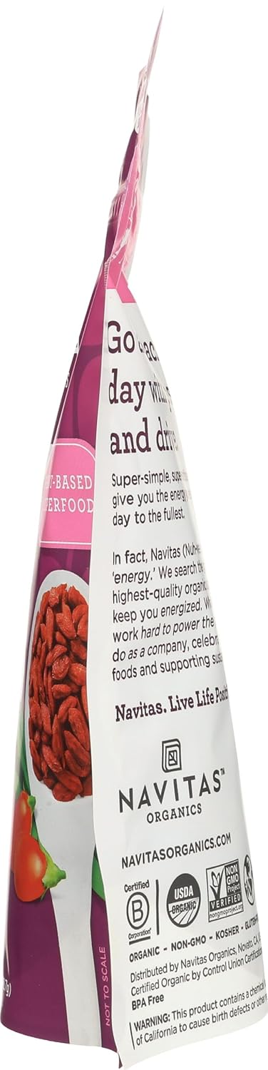 Navitas Organics Goji Berries – For Smoothies, Trail Mix, Baked Goods, Oatmeal & More – Vitamin A, Antioxidants, Fiber – Wolfberry - USDA Organic, Non GMO, Gluten Free, Vegan (8oz. Bag, 8 Servings) - Image 4