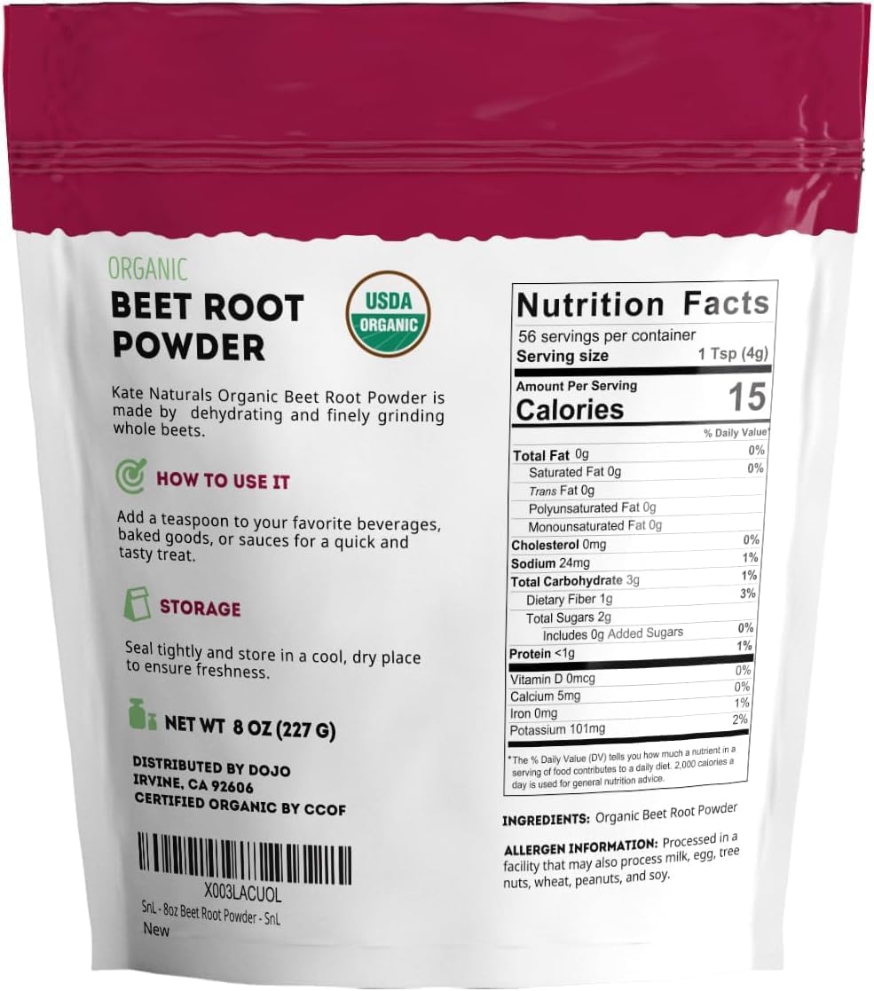 Kate Naturals Organic Beet Root Powder for Smoothies, Baking & Juice. Raw Beetroot Superfood & Natural Red Food Coloring (8oz, Non-GMO, Earthy Flavor) - Image 7