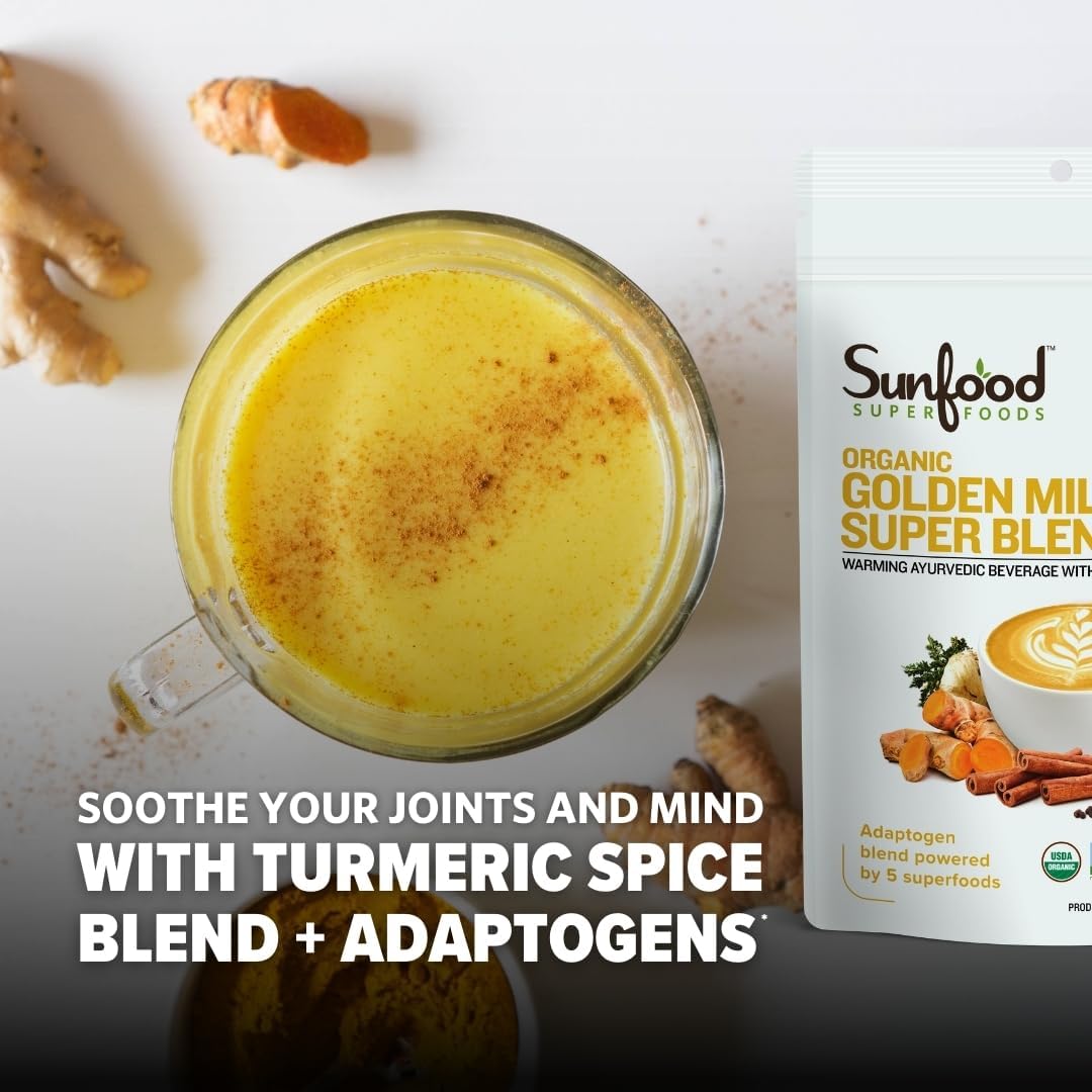Sunfoods Golden Milk Super Blend - Superfood Golden Milk, Turmeric Powder, Superfood with Turmeric and Ginger, Black Pepper, Cinnamon & Cardamom, Turmeric Latte Powder, Vegan, USDA Organic - 6 oz - Image 2