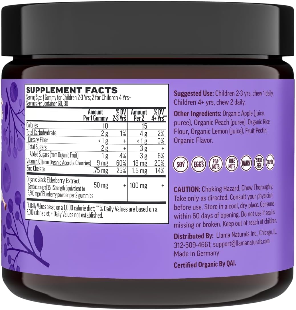 Llama Naturals Elderberry Gummies for Kids, Vegan, Organic Immune Support Supplement with Vitamin C and Zinc, Toddler Real Fruit Gummy Vitamins for Immunity, Chewable, No Added Sugar Cane, 60 Ct - Image 7