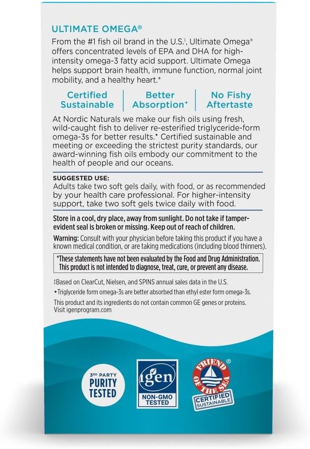 Nordic Naturals Ultimate Omega, Lemon Flavor - 90 Soft Gels - 1280 mg Omega-3 - High-Potency Omega-3 Fish Oil Supplement with EPA & DHA - Promotes Brain & Heart Health - Non-GMO - 45 Servings - Image 7
