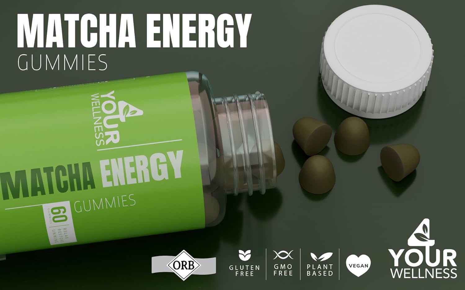 Matcha Organic Green Tea Energy Gummies, Vitamin B12, Vitamin B3, and Antioxidant CoQ10 for Natural Energy Boost, Vegan, Gluten-Free, Non-GMO and Kosher (60 Count (Pack of 1), Matcha) - Image 6