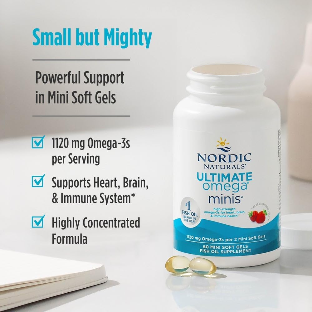 Nordic Naturals Ultimate Omega Minis, Strawberry Flavor - 60 Minis Soft Gels - 1120 mg Omega-3 - High-Potency Fish Oil Supplement - EPA & DHA - Promotes Brain & Heart Health - 30 Servings - Image 3