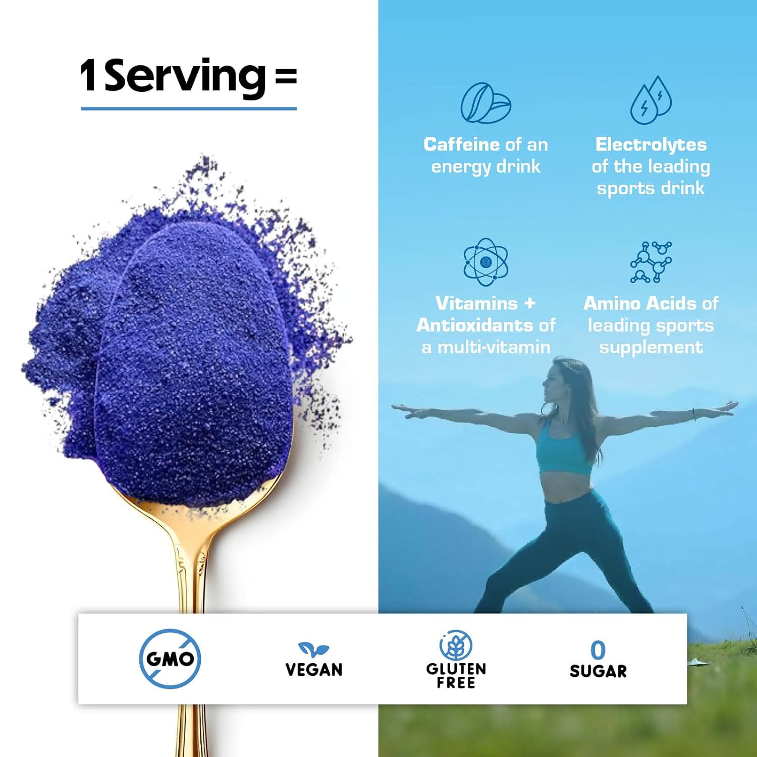 Forgge Healthy Energy Drink Mix - Clean Caffeine + B12, B6, C & D Vitamins - Sugar Free Energy Drink Powder with Electrolytes, Amino Acids, Antioxidants, Lions Mane - Vegan, Keto-Friendly - 30 SVG, Blue Raspberry - Image 9