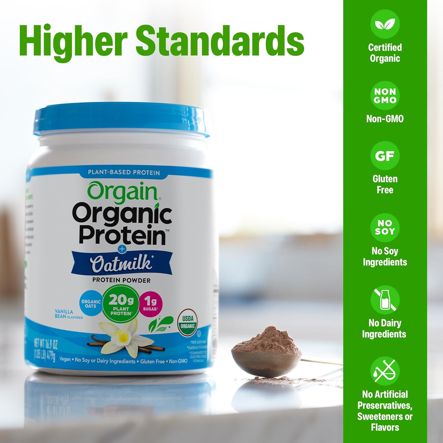 Orgain Organic Vegan Protein Powder + Oat Milk, Chocolate - 20g Plant Based Protein, Gluten Free, No Dairy, Soy or Lactose Ingredients, Low Sugar, Non-GMO, Kosher, For Shakes & Smoothies - 1.05lb - Image 3