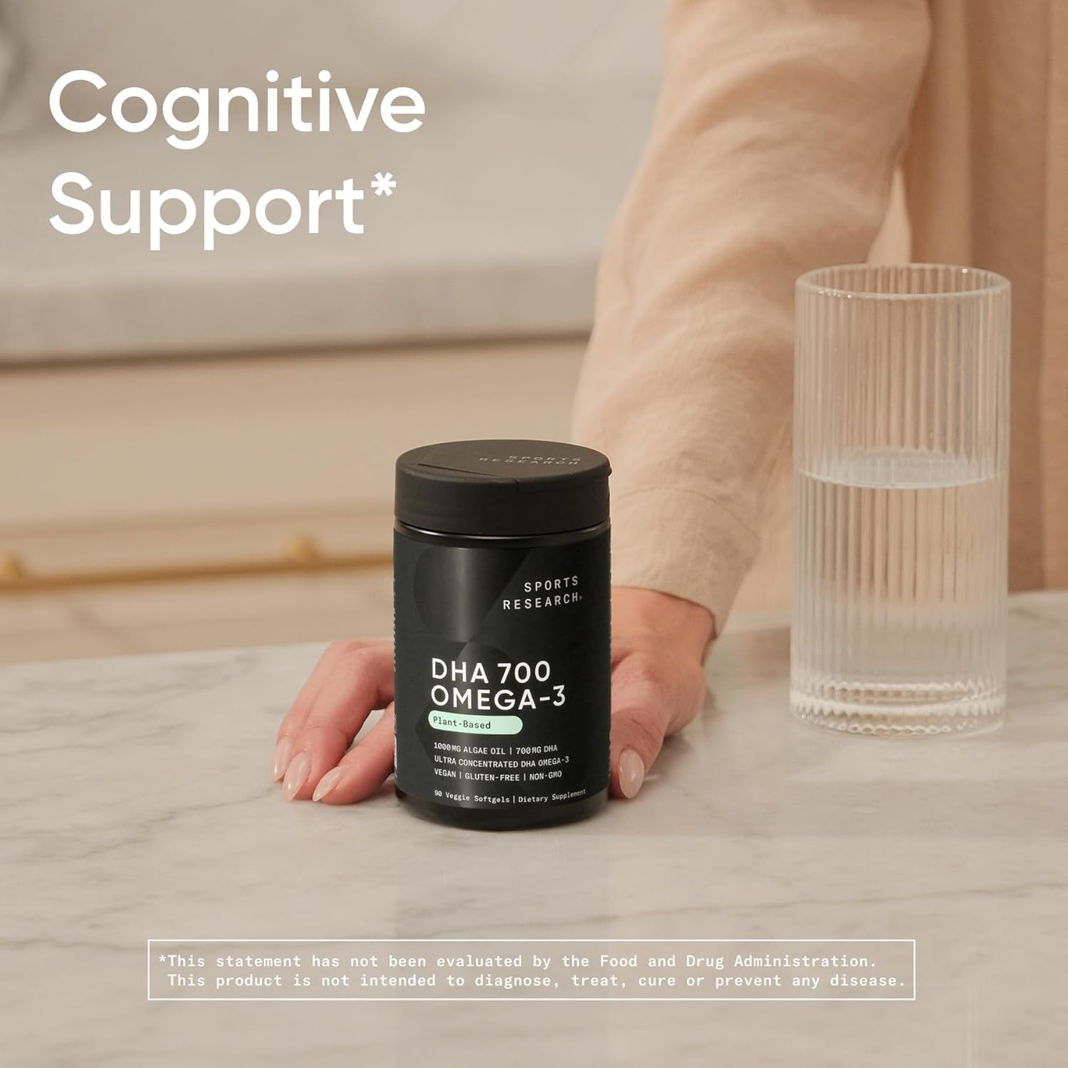 Sports Research® Vegan DHA 700mg - Cognitive Support, Brain Support, Supplement with Omega-3 DHA from Algae Oil - Vegan Certified · Non-GMO · Gluten Free - 90 Count Softgels - Image 6