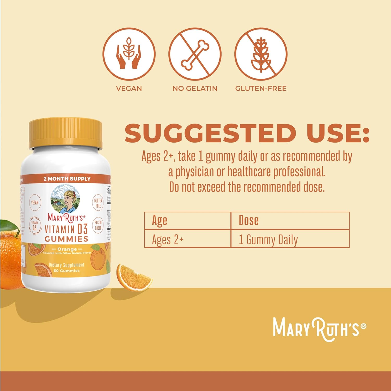 MaryRuth Organics Vitamin D3 Gummies | 2 Month Supply | Adults & Kids Vitamin D Gummy | Immune Support Supplement | VIT D3 1000IU for Bone Health&Muscle Function | Vegan | Non-GMO | Gluten Free | 60 - Image 3