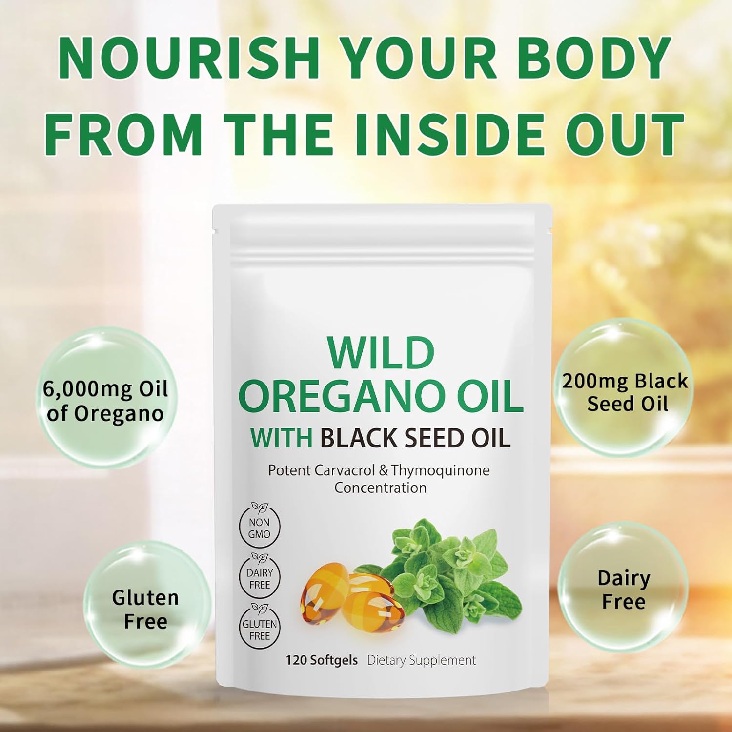 Oil of Oregano Softgels, 120 Count 2 in 1 6000mg Oil of Oregano with Black Seed Oil 200mg, Plant Based, Organic Oregano Oil Supplement Capsules, Non-GMO & Immune Support - Image 4