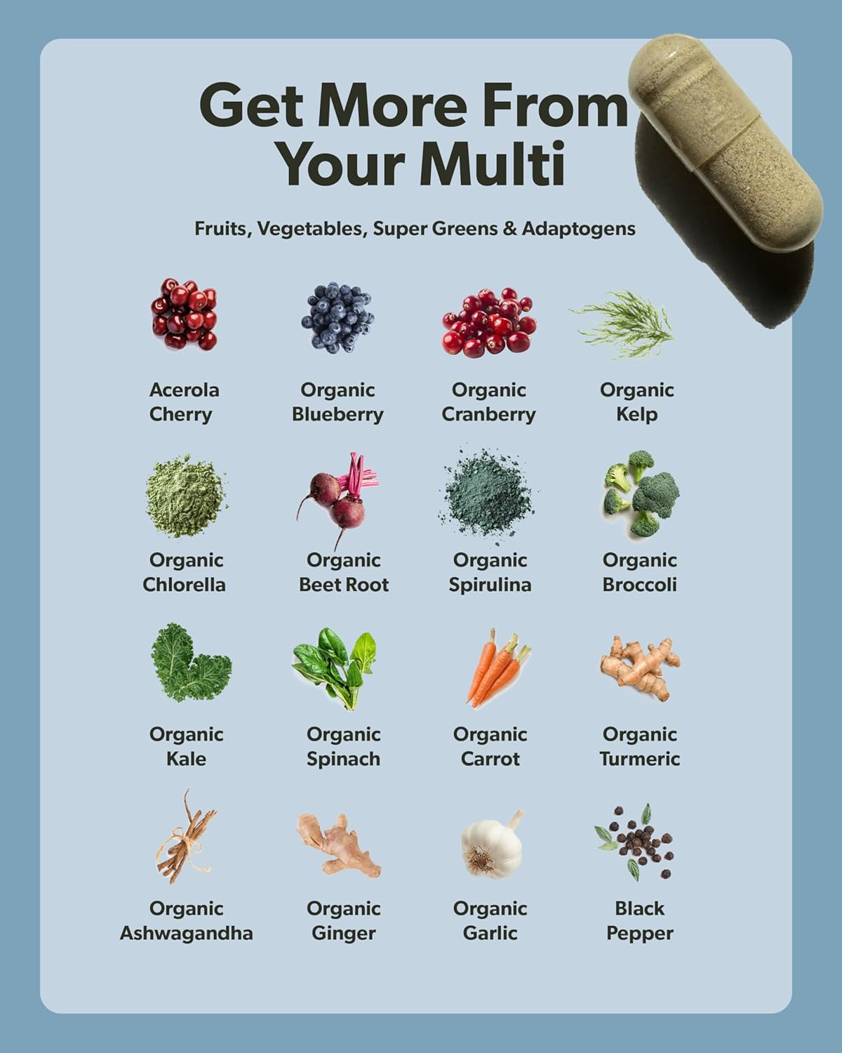 Multivitamin for Men - Daily Men’s Multivitamin - Methylated B Complex with Whole Food Ingredients, Vitamin B12, Folate, A, C, D3, E, K2, Organic Fruits & Vegetables - Vegan, Non-GMO - 60 Caps - Image 3