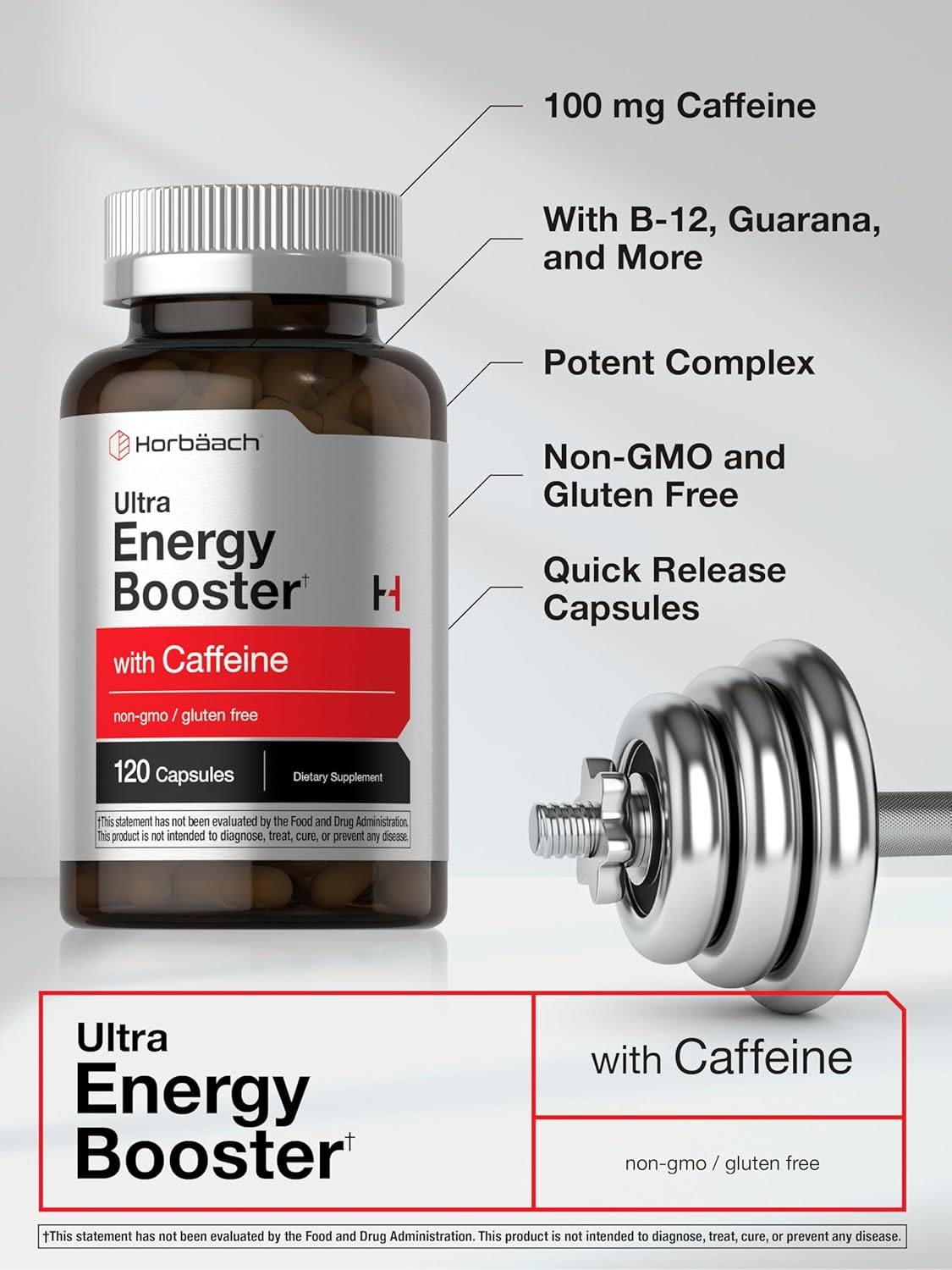 Horbäach Energy Supplement | 120 Capsules | with Caffeine, Ginseng & Vitamin B12 | Daily Energy Booster Pills | Non-GMO, Gluten Free - Image 4