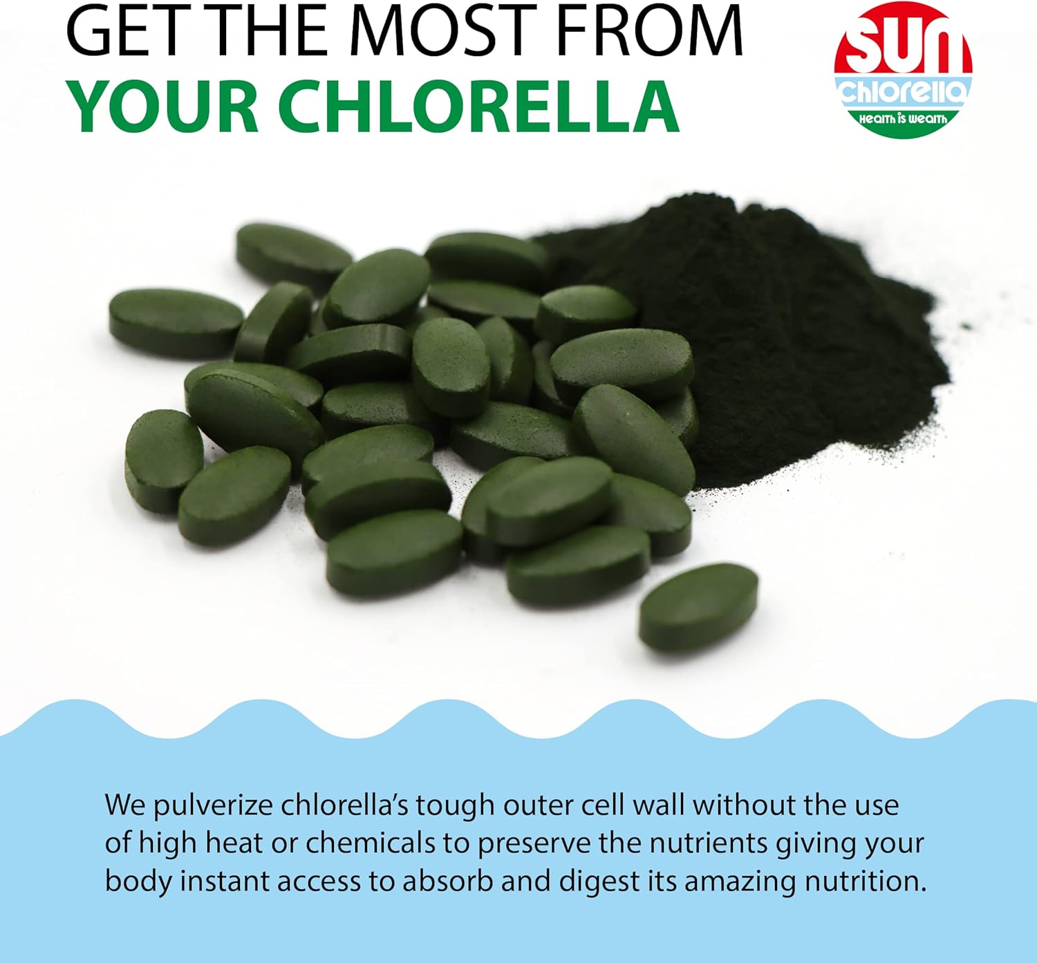 Sun Chlorella 500mg Whole Body Wellness Green Algae Superfood Supplement - Immune Defense, Gut Health, Natural Purification, Energy Boost - Chlorophyll, B12, Iron, Protein - Non-GMO - 120 Tablets - Image 5