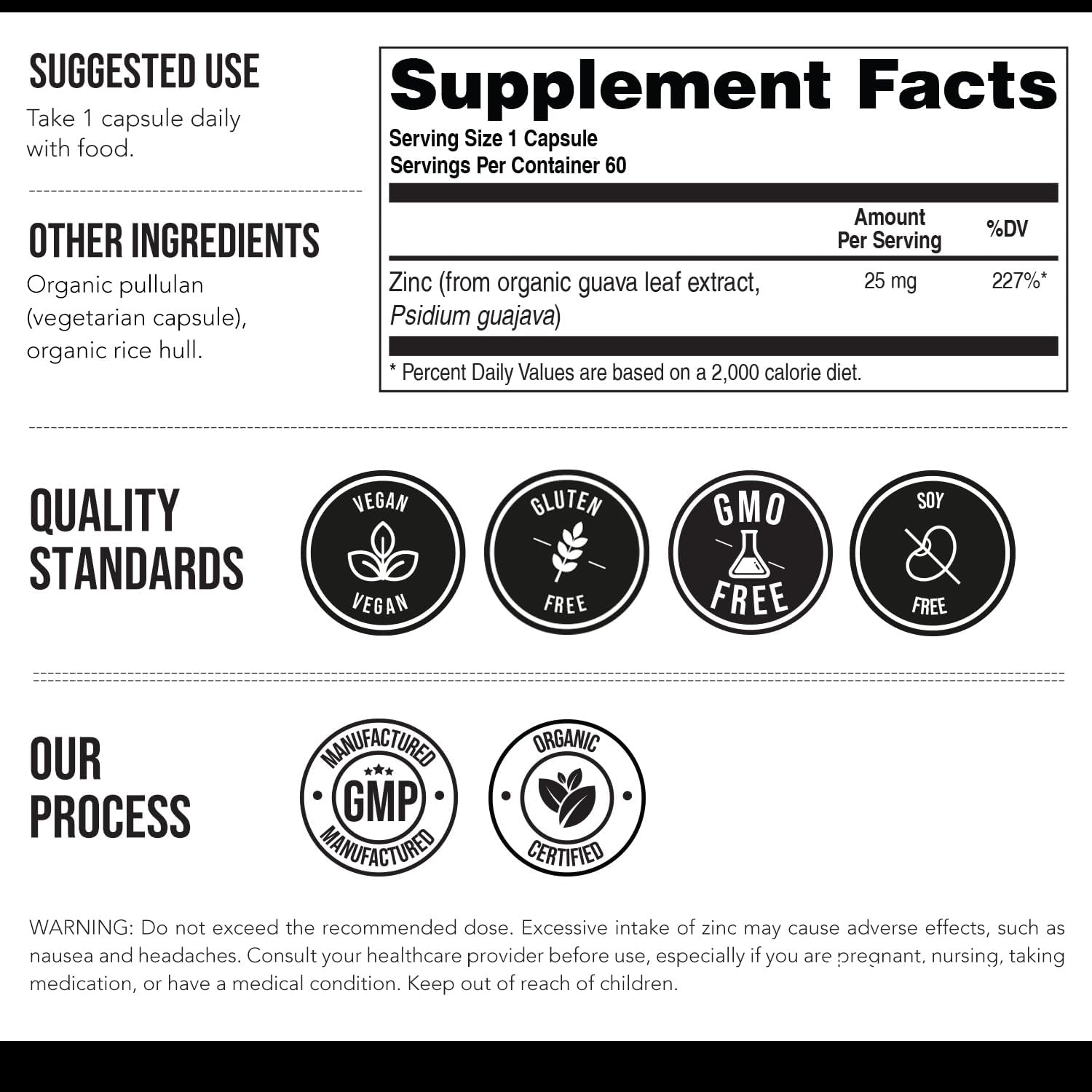 Organic Zinc 25 mg | Whole Food zinc Supplements | Derived from Organic Fruit, Elemental Zinc - Water Extracted, Vegan, GMO-Free - Essential Mineral, Antioxidant, Immune Support, Skin - 60 Servings - Image 6