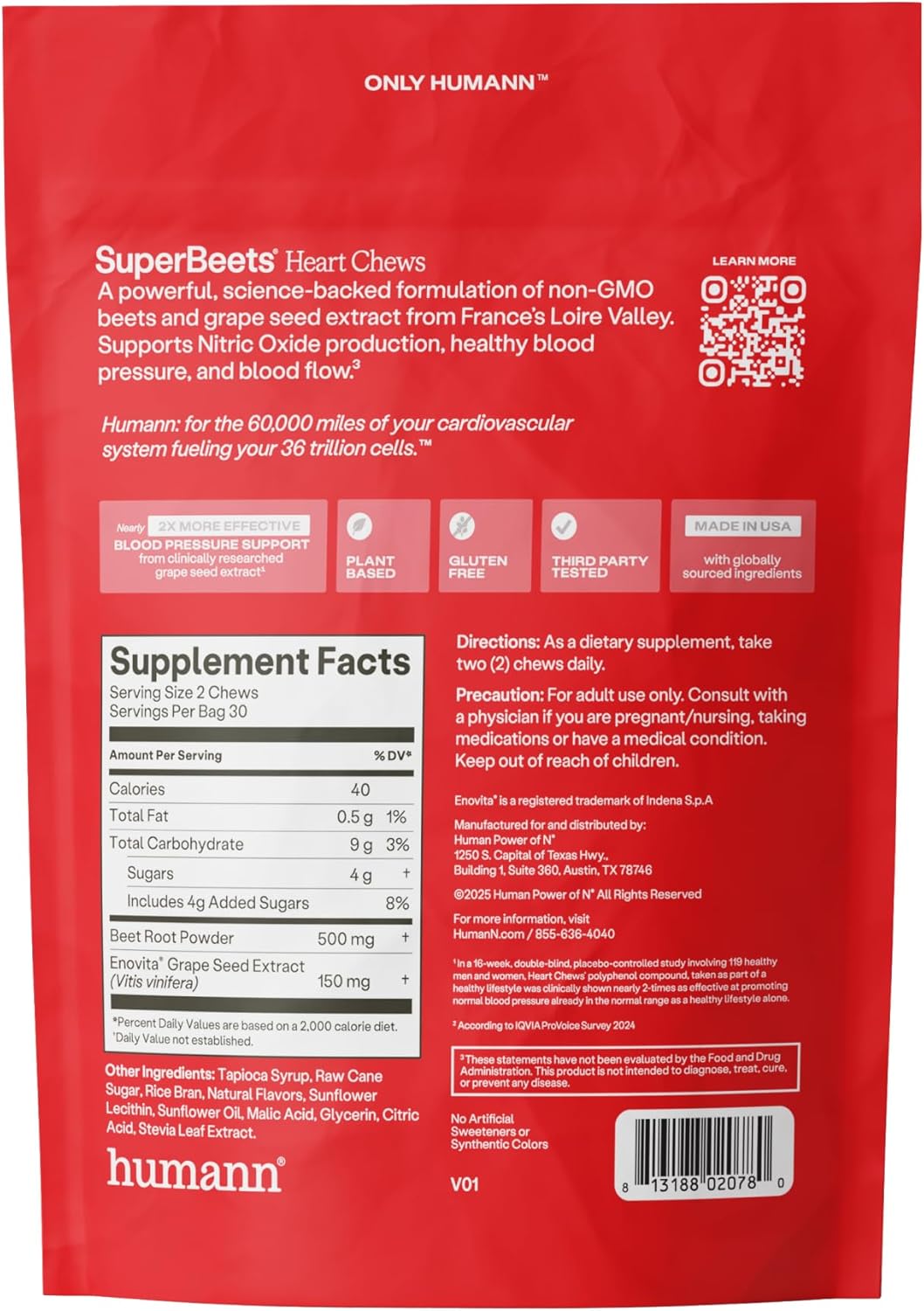 Humann SuperBeets Heart Chews, Nitric Oxide and Blood Pressure Support, Grape Seed Extract & Non-GMO Beet Root Powder Energy Supplement, Pomegranate Berry Flavor, 60 Count - Image 10