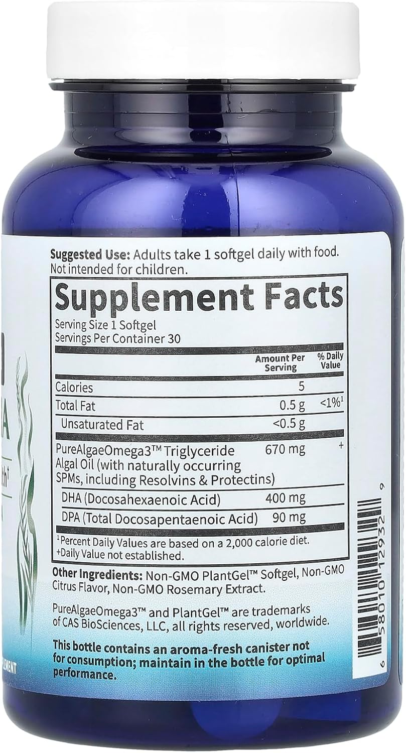 Garden of Life Omega 3 Vegan DHA Supplements Dr. Formulated Vegan DHA, 400mg DHA & 90mg DPA in Triglyceride Form from a Single Source, Omega 3 Supplement for Women's and Men's Health, 30 Softgels - Image 3