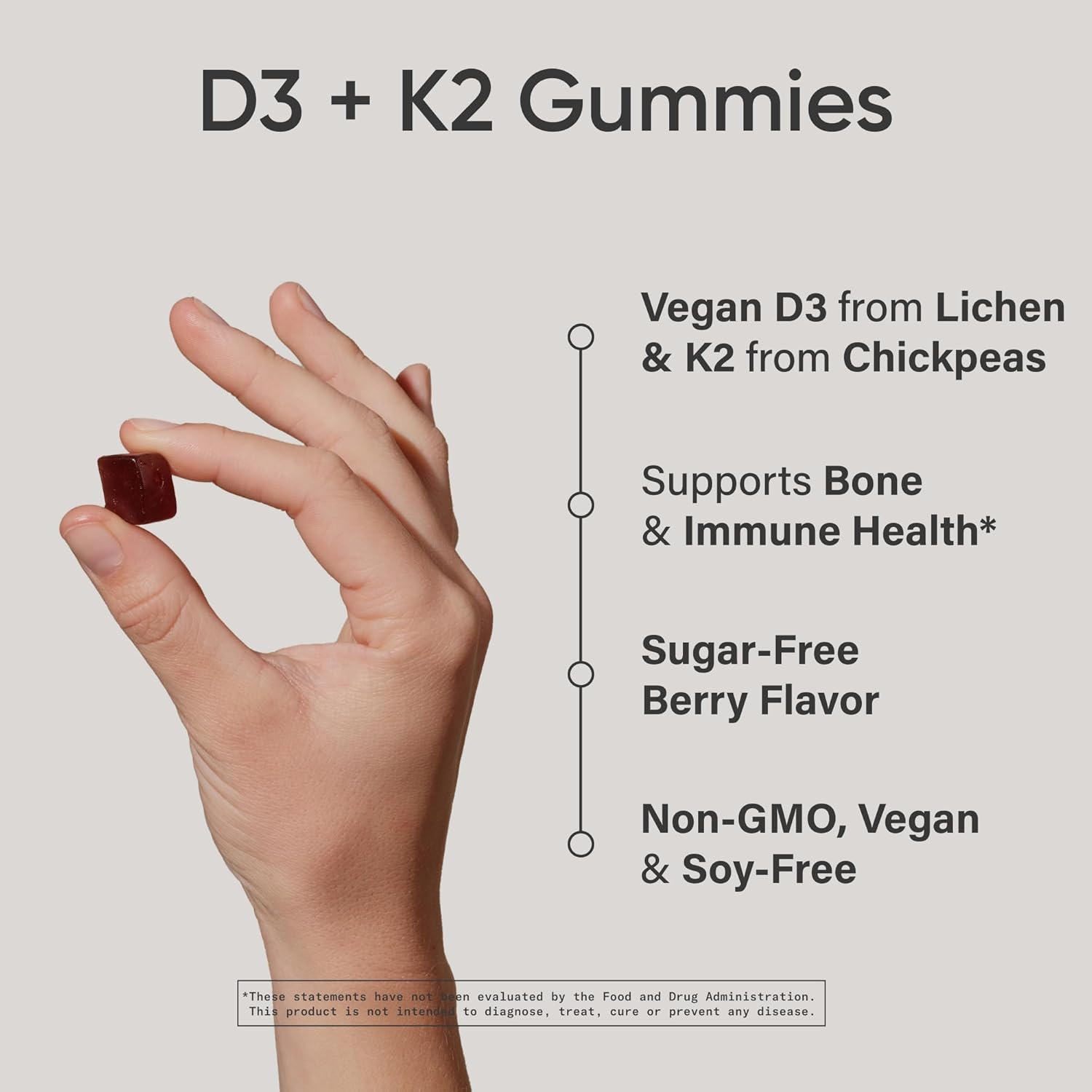 Sports Research® Vegan Vitamin D3 + K2 Gummy Supplements - 5000iu Vitamin D with 100mcg Mk7 Vitamin K - Supports Bone& Immune Health* - 60 Gummies for Adults, for Women, 1 Month Supply - Image 2