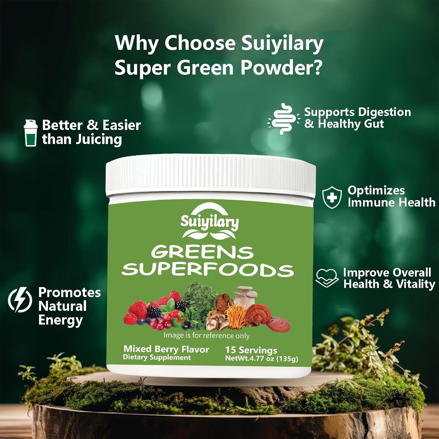 Greens Superfoods Powder for Digestive Health, Sugar Free Super Greens Powder, Spirulina, Chlorella for Bloating & Gut Support, Daily Support for Women (4,77 oz, Mix Berry) - Image 6