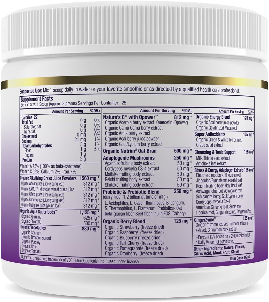 Paradise Herbs ORAC Energy Greens, Berry Superfood Powder, Over 40,000 ORAC Antioxidants, Organic Greens, Berries, Mushrooms & Probiotics, Non-GMO, Gluten-Free, 25 Servings - Image 8