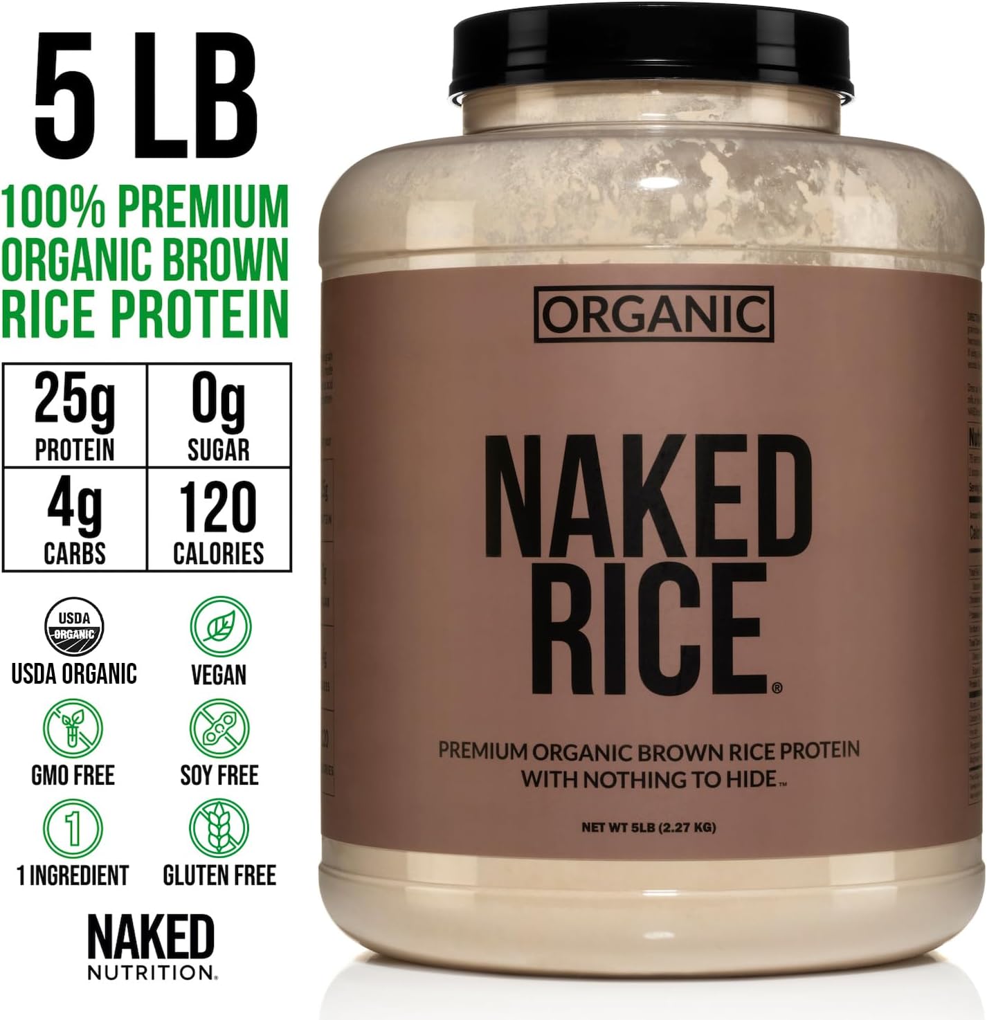 NAKED nutrition Rice - Organic Brown Rice Protein Powder - Vegan Protein Powder - 5Lb Bulk, Gmo Free, Gluten Free & Soy Free. Plant-Based Protein, No Artificial Ingredients - 76 Servings - Image 2