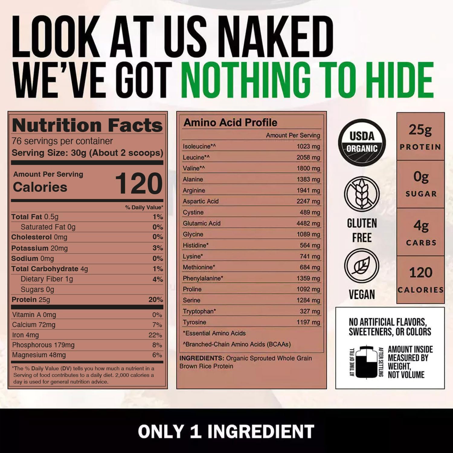 NAKED nutrition Rice - Organic Brown Rice Protein Powder - Vegan Protein Powder - 5Lb Bulk, Gmo Free, Gluten Free & Soy Free. Plant-Based Protein, No Artificial Ingredients - 76 Servings - Image 3