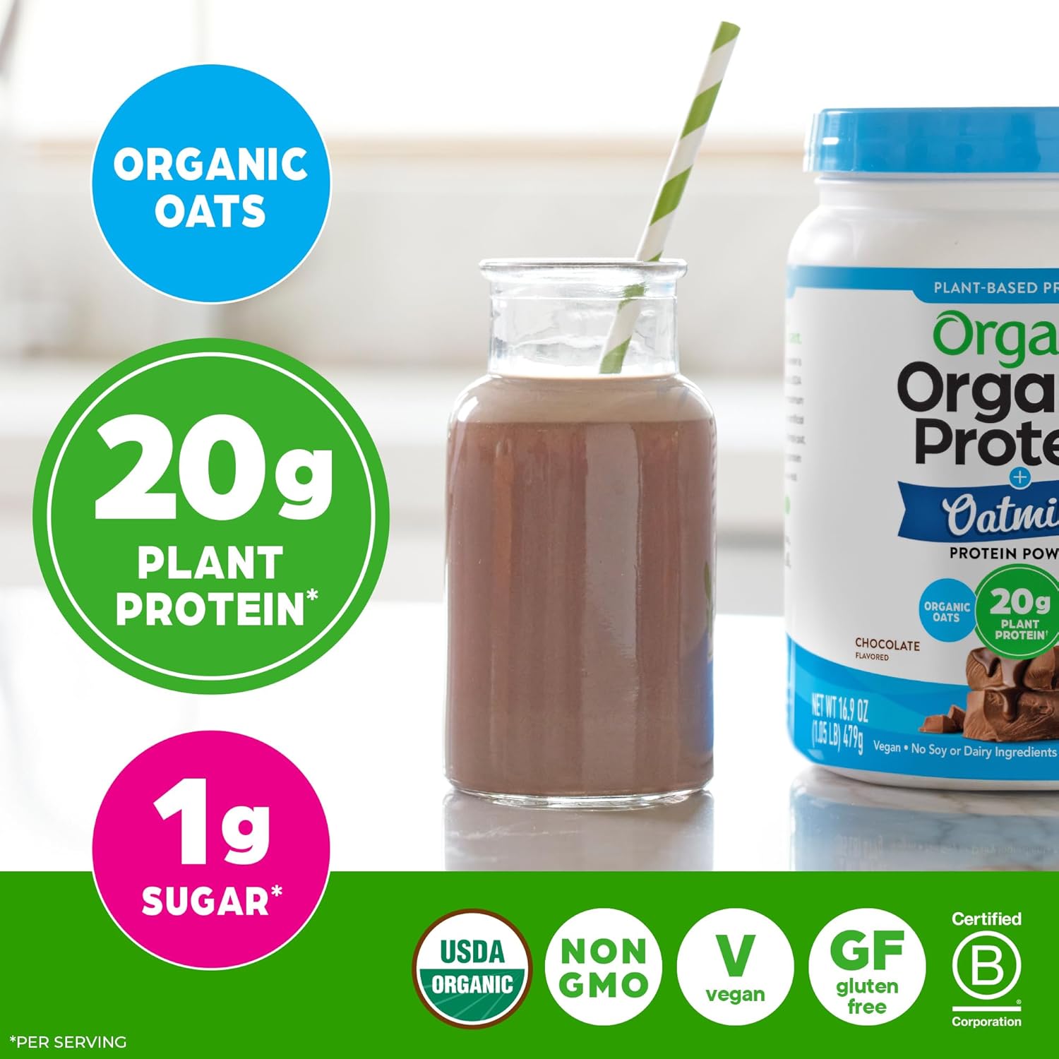 Orgain Organic Vegan Protein Powder + Oat Milk, Chocolate - 20g Plant Based Protein, Gluten Free, No Dairy, Soy or Lactose Ingredients, Low Sugar, Non-GMO, Kosher, For Shakes & Smoothies - 1.05lb - Image 4