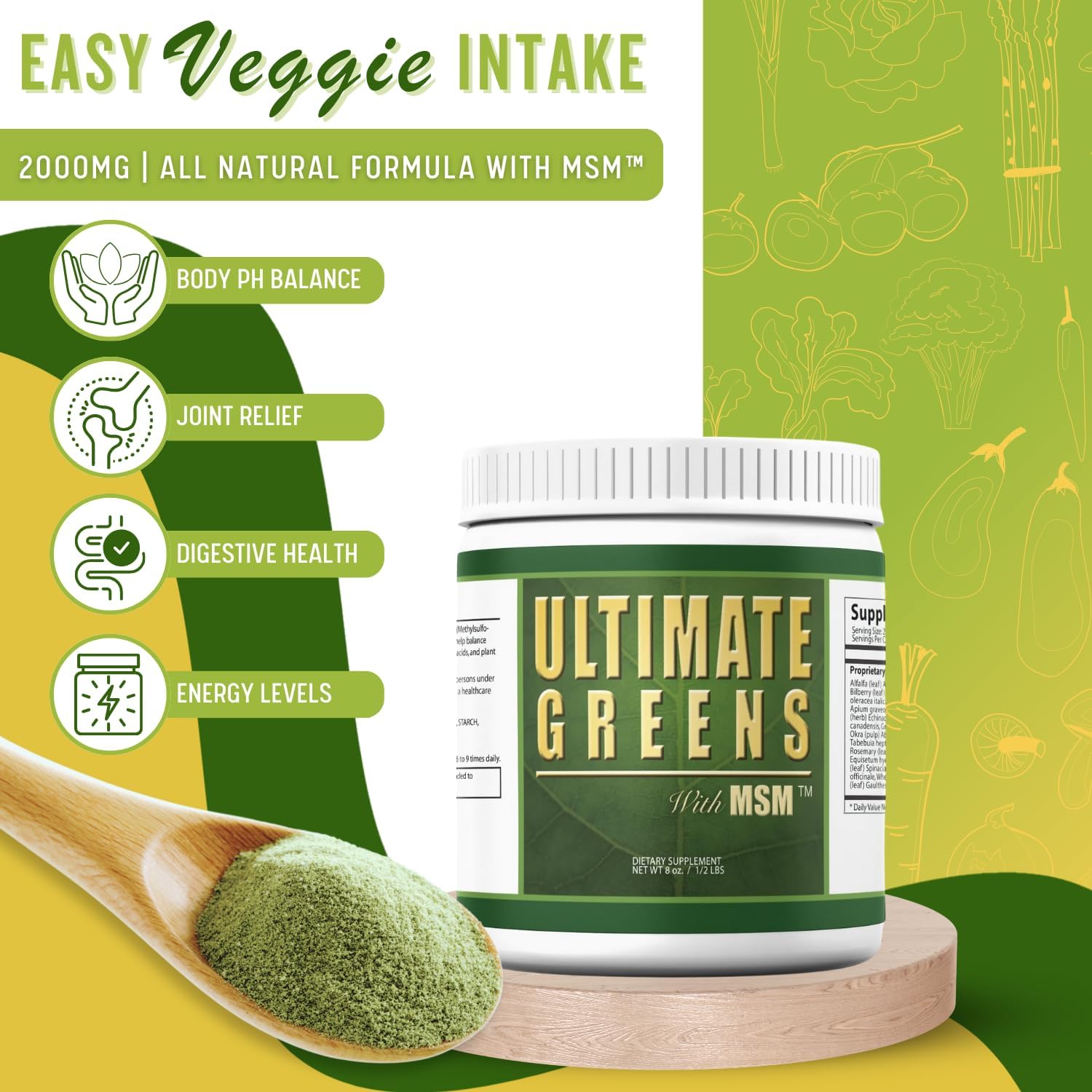 Daily Health, Ultimate Greens with MSM Powder, Vegan Friendly Natural Ingredients Gluten Soy Free NO GMO Superfood Vegetable Nutritional Drink Alkalizing Energy 8oz 1 Pack (1 Month Supply) - Image 3