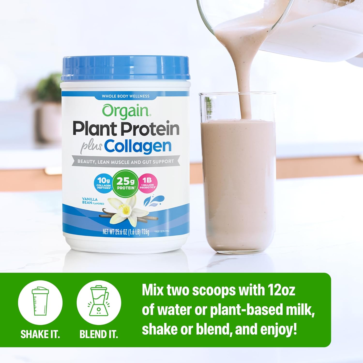 Orgain Protein Powder + Collagen, Vanilla Bean - 25g of Protein, 10g Collagen Peptides, Type I & III, 1B CFU Probiotics, Supports Hair, Skin, Nail, Joint & Gut Health, Gluten Free - 1.6lb - Image 5