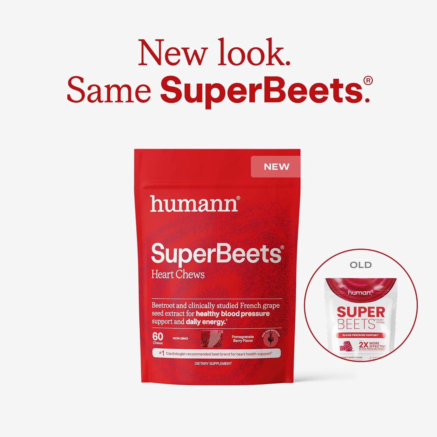 Humann SuperBeets Heart Chews, Nitric Oxide and Blood Pressure Support, Grape Seed Extract & Non-GMO Beet Root Powder Energy Supplement, Pomegranate Berry Flavor, 60 Count - Image 2