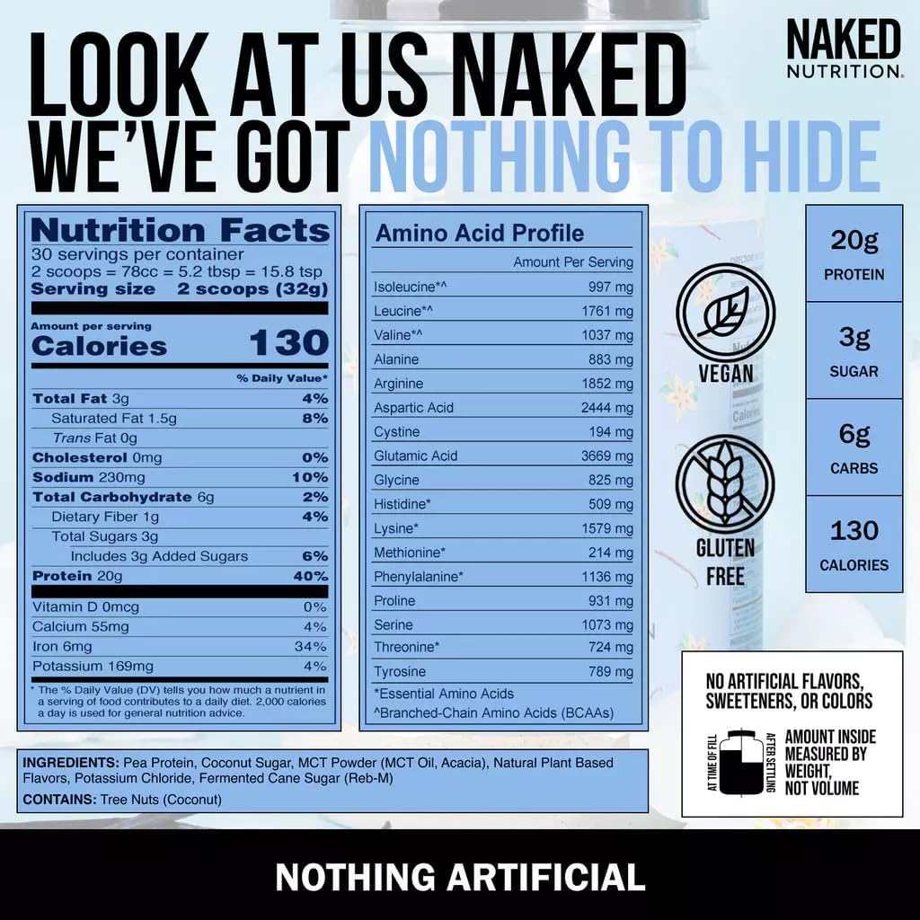 NAKED Shake - Vanilla Protein Powder - Plant Based Protein Shake with Mct Oil, NSF Certified, Gluten-Free, Soy-Free, No Gmos Or Artificial Sweeteners - 30 Servings - Image 5