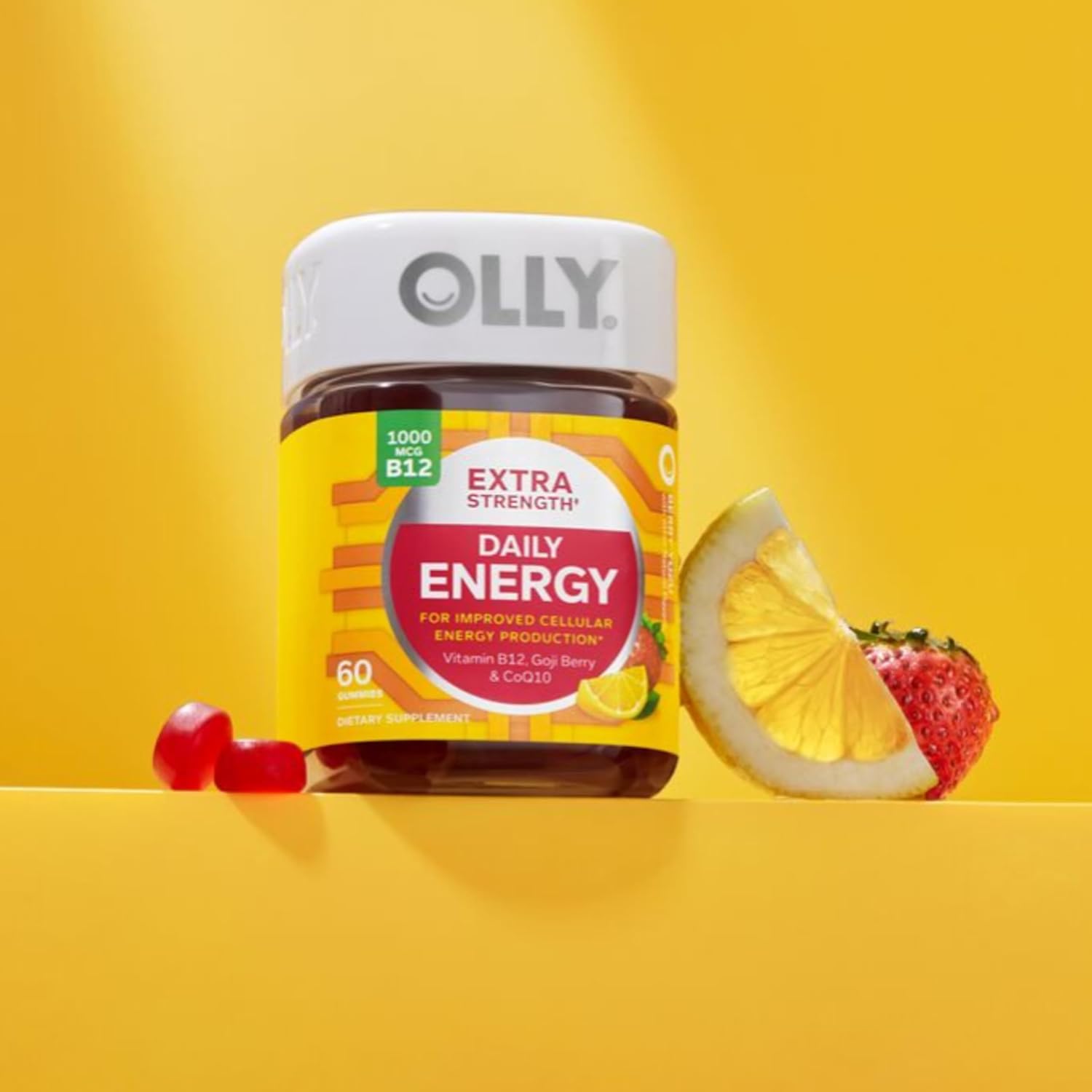 OLLY Extra Strength Daily Energy Gummy, Caffeine Free, 1000mcg Vitamin B12, CoQ10, Goji Berry, Adult Chewable Supplement, Berry Yuzu Flavor - 60 Count - Image 5