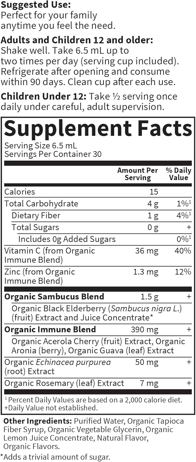 Garden of Life Organics Plant Based Elderberry Immune Syrup 6.59 floz (195 mL) for Kids & Adults - Sambucus, Echinacea, Zinc & Vitamin C, 0g Sugar, Organic Vegan Gluten Free Herbal Supplement - Image 7