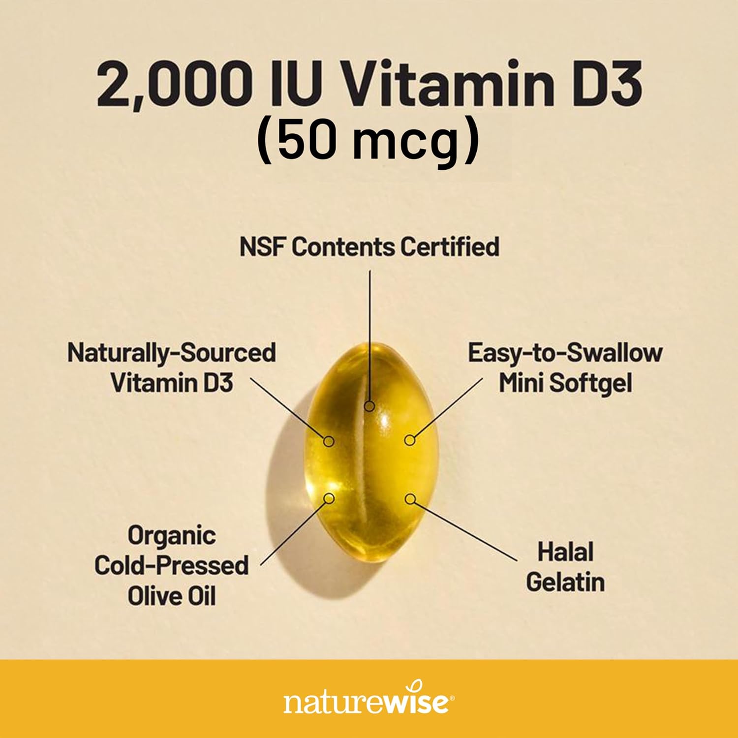 NatureWise Vitamin D3 2000iu (50 mcg) 1-Year Supply for Immune Support, Healthy Muscle Function, and Bone Health - Non-GMO, Gluten Free in Organic Extra Virgin Olive Oil, (Mini Softgel), 360 Count - Image 3
