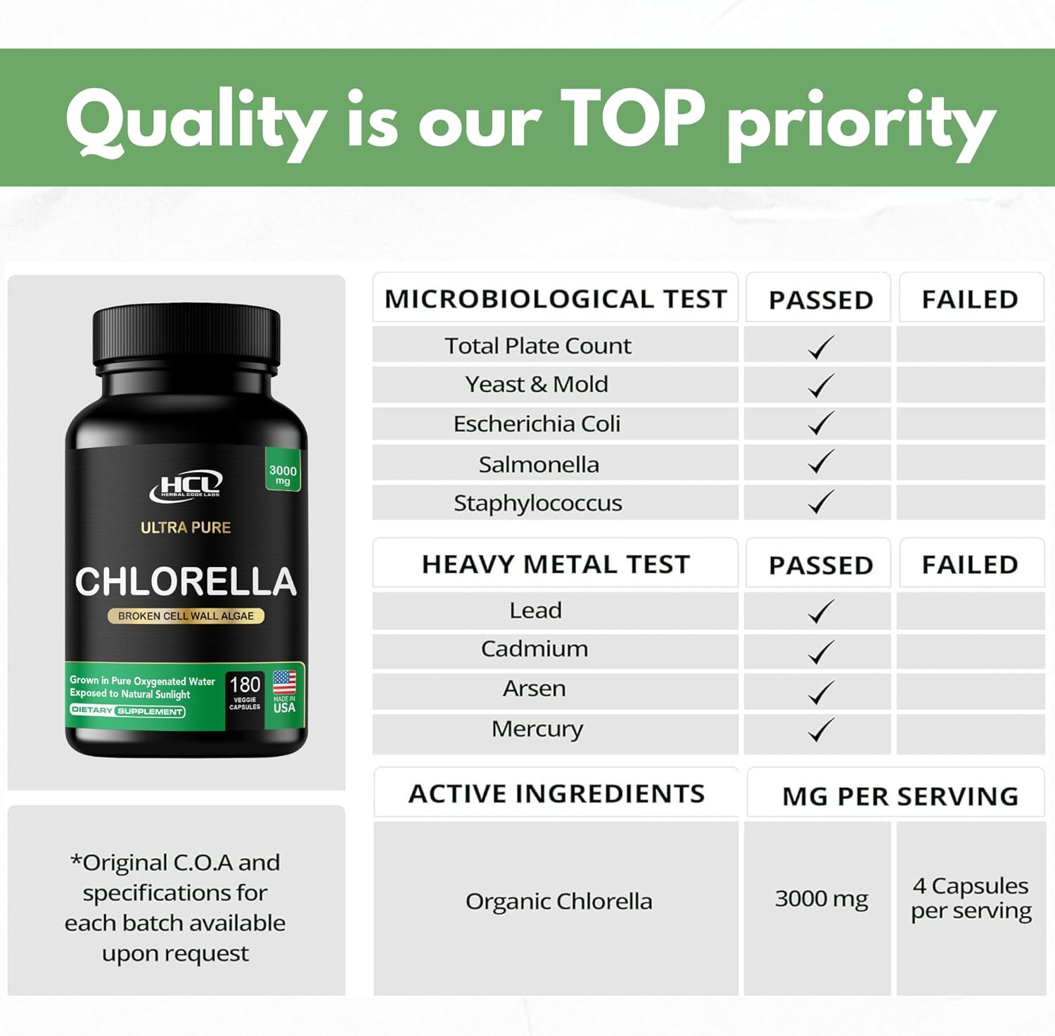Chlorella Capsules 3000 mg - Cracked Cell Wall Blue Green Algae Supplement - Best Natural Detox Cleanse - Plant Vitamins Minerals Chlorophyll Vegan Protein Powder Pills - Made in USA - Image 7