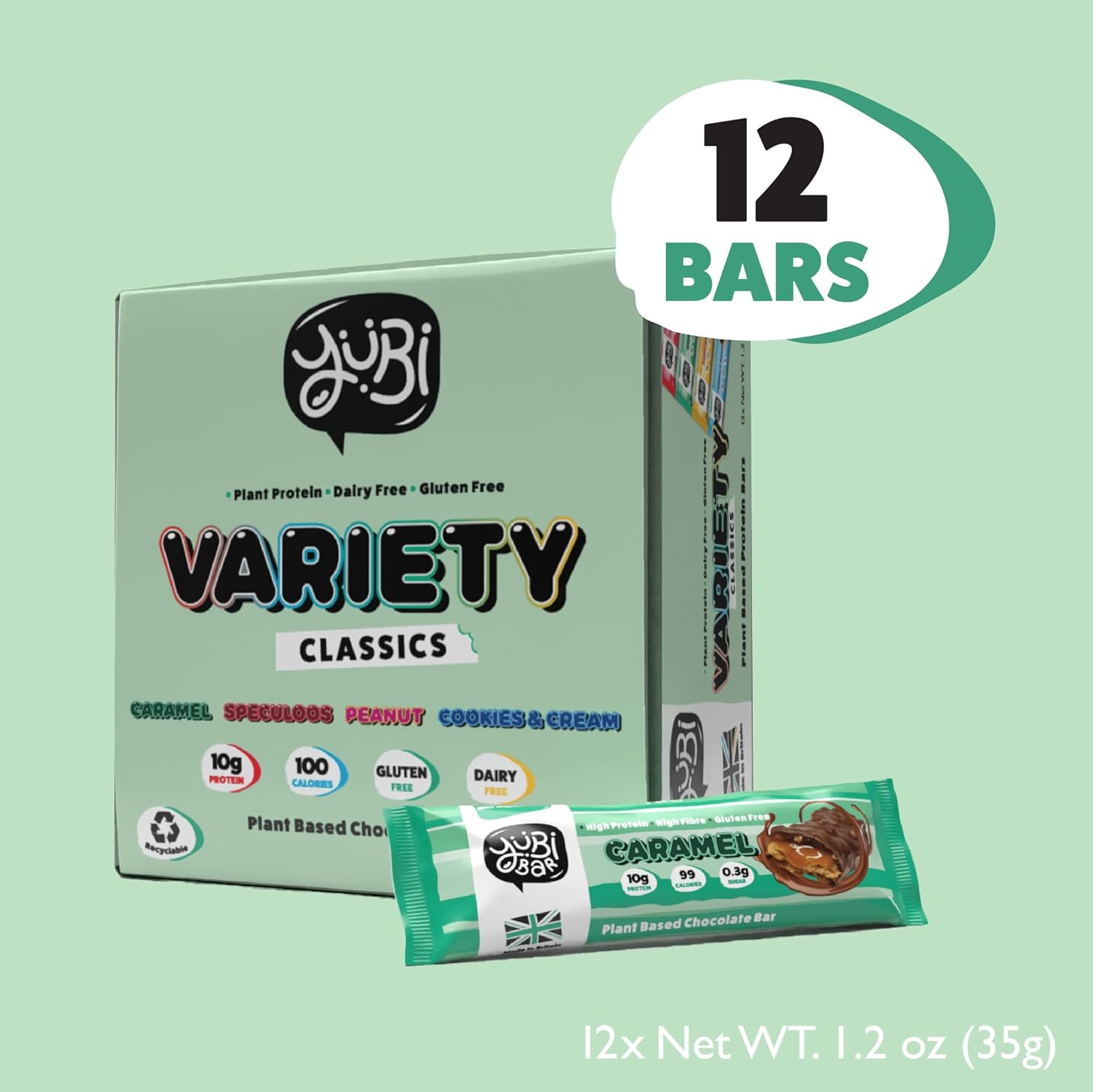 Yubi Bars - Protein Bars - 100 Calories, 10g of Protein, High Fibre, Low Sugar, Gluten Free and Dairy Free - Healthy Snacks/Nutrition Bar - Chocolate Bars - 14.8oz (12 Pack, Variety Box) - Image 3