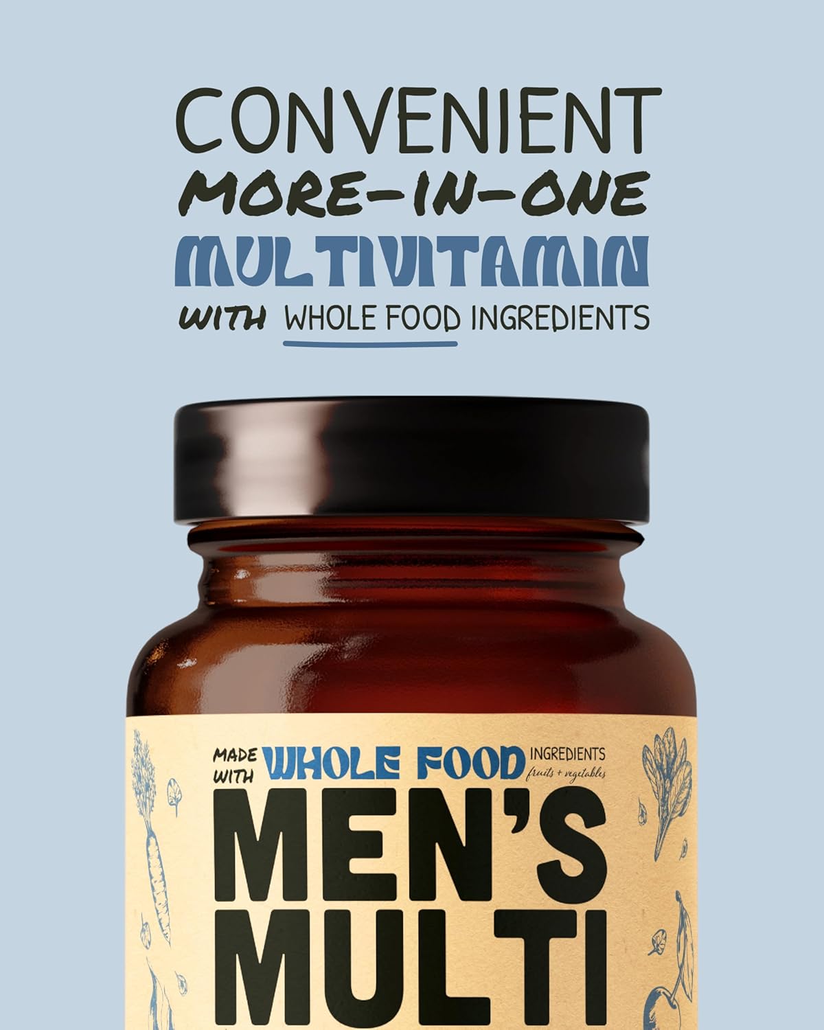 Multivitamin for Men - Daily Men’s Multivitamin - Methylated B Complex with Whole Food Ingredients, Vitamin B12, Folate, A, C, D3, E, K2, Organic Fruits & Vegetables - Vegan, Non-GMO - 60 Caps - Image 7