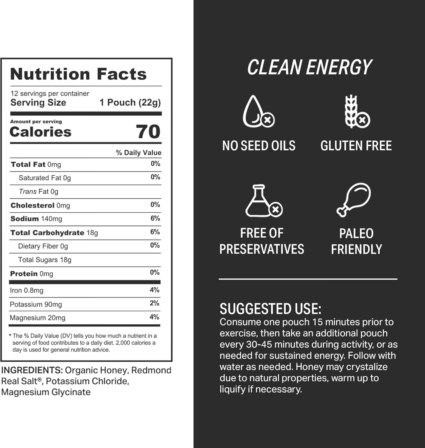 HNY+ Organic Honey Energy Gel with Electrolytes, Magnesium, Sea Salt & Potassium, Gluten Free & Vegan, Workout Gels, for Gym, Running, Cycling & Hiking, Sports Nutrition, Caffeine Free, 12 Pack - Image 2