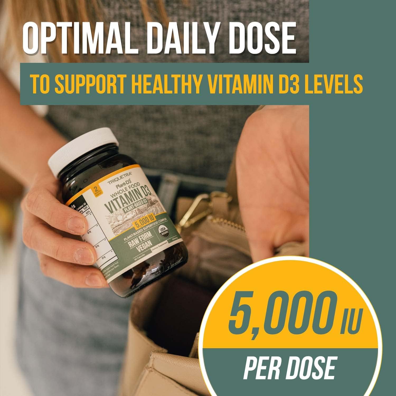 Organic Vitamin D3 5,000 IU - 100% Whole Food & Plant-Based Cholecalciferol Form, 100% Vegan Vitamin D - Enhanced with Prebiotic & Superfood Complex – Organic, Vegan, GMO & Gluten Free (60 Capsules) - Image 3
