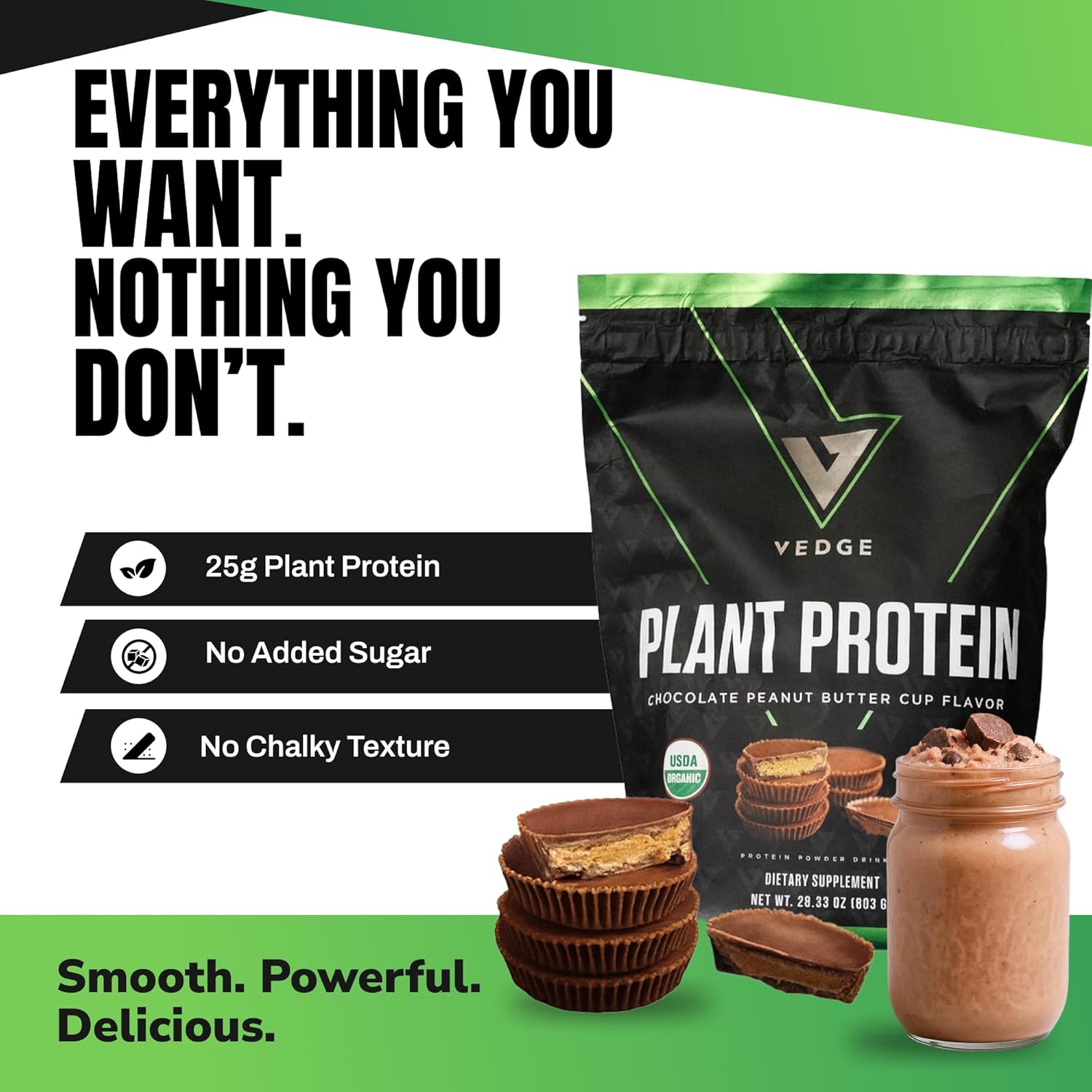 VEDGE Vegan Protein Powder - Plant Protein Powder with Pea, Pumpkin & Sunflower - USDA Organic, Amino Acids, Dairy Free, Gluten Free, Soy Free, Keto, Non GMO - Peanut Butter Cup - 20 Servings - Image 2