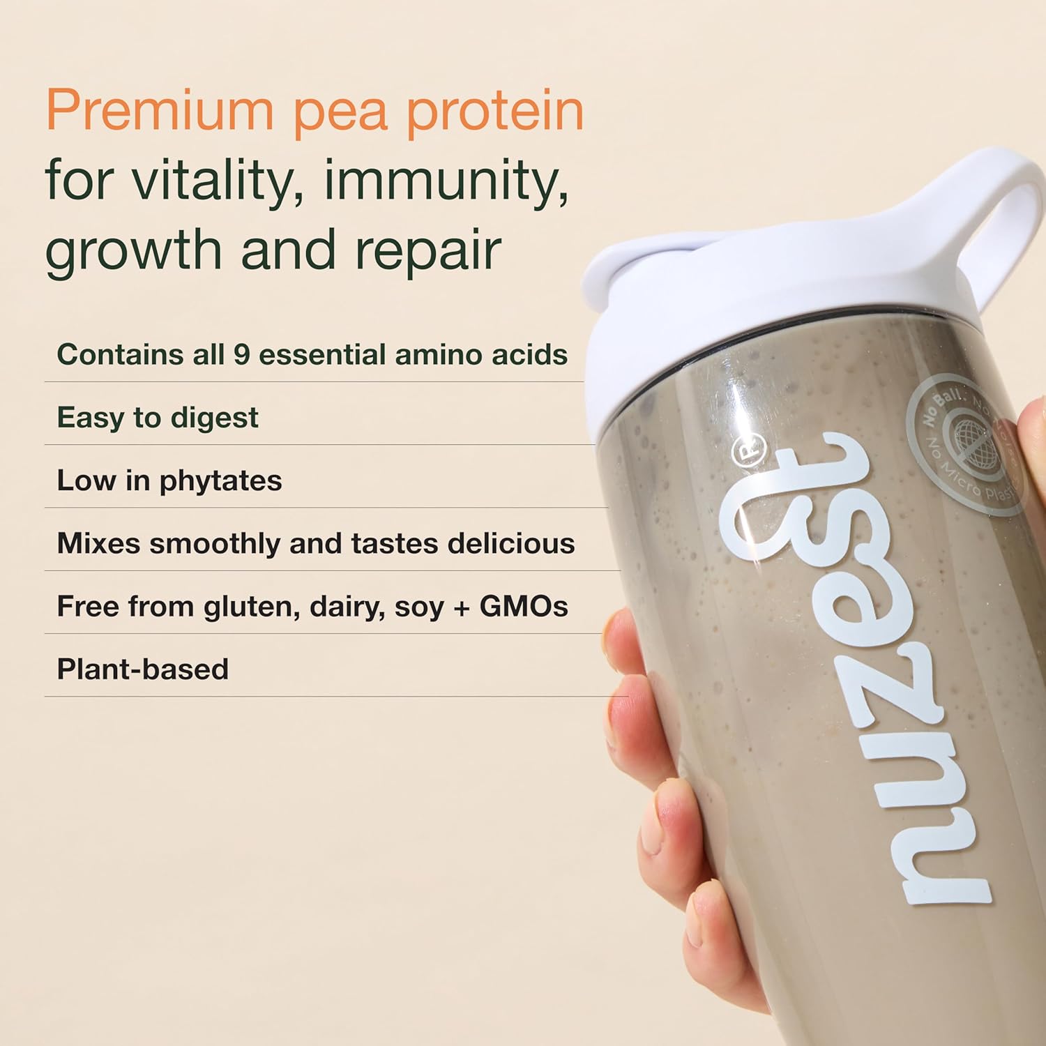 Nuzest - Pea Protein Powder - Clean Lean Protein, Premium Vegan Plant Based Protein Powder, Dairy Free, Gluten Free, GMO Free, Protein Shake, Chocolate Peanut Butter, 20 Servings, 1.1 lb - Image 2