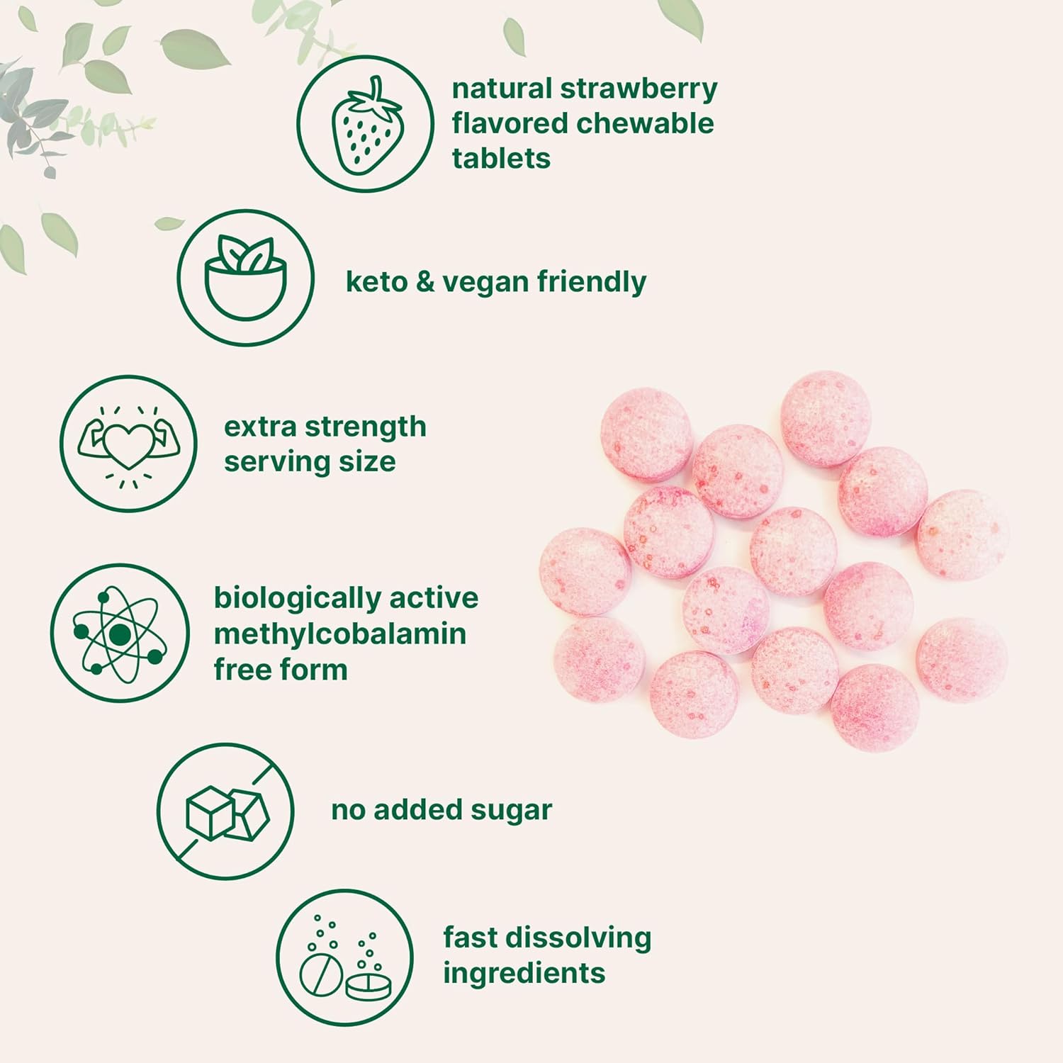 Micro Ingredients Vitamin B12 1,000 mcg | Methylcobalamin – 365 Chewable Tablets | Fast Dissolve, Natural Strawberry Flavor | Supports Energy & Metabolism Health | Vegan, Non-GMO, Gluten Free - Image 4