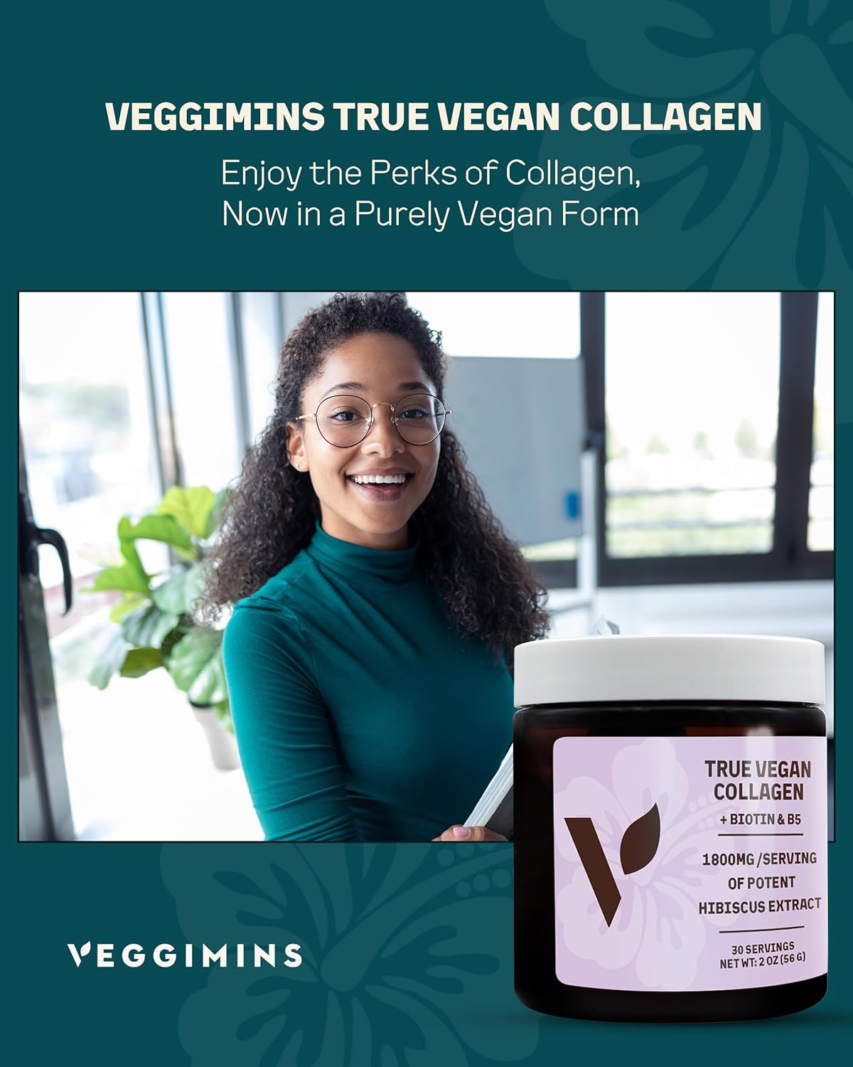 True Vegan Collagen - Antioxidant-Rich Supplement of Pure Organic Hibiscus Powder for Hair & Skin - Plant Based & Cruelty Free with Biotin & B5-2 oz, 30 Servings per Bottle - Image 3